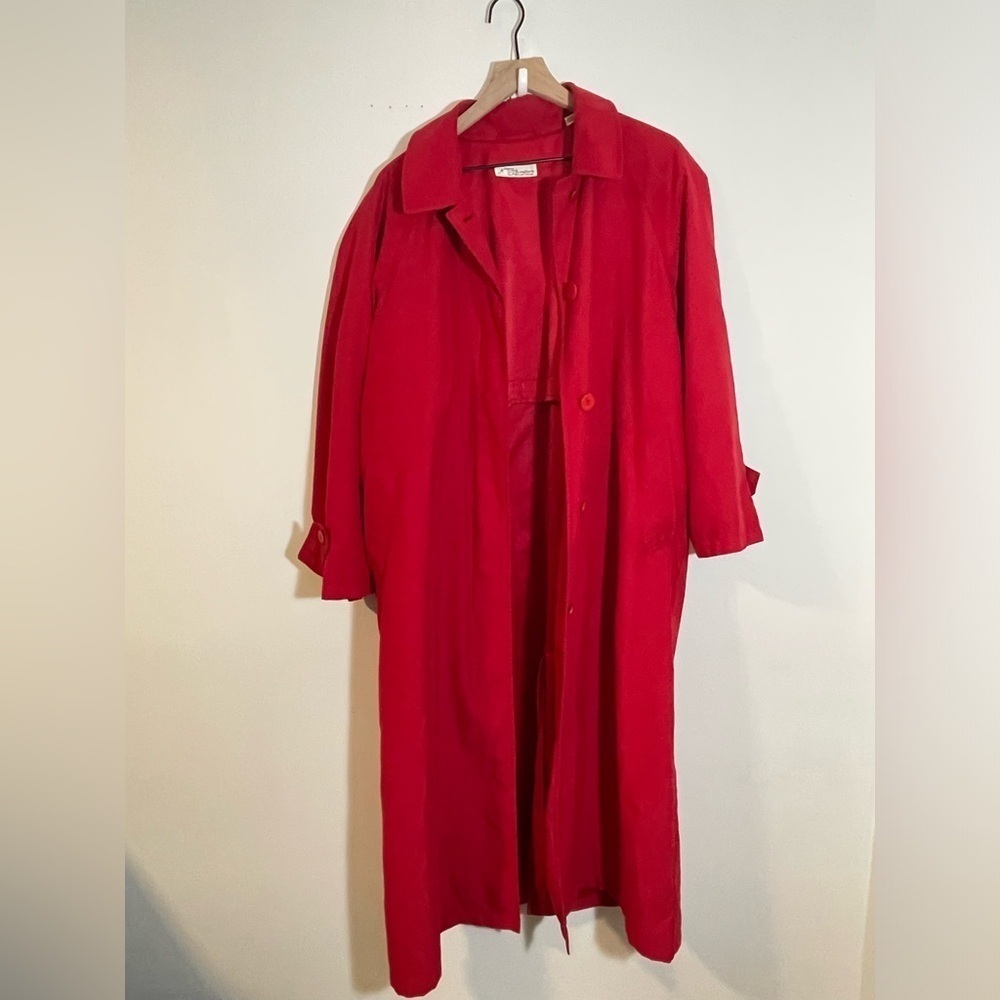 Vintage Norm Thompson Red Microfiber Trench Coat Jacket, Portland Oregon